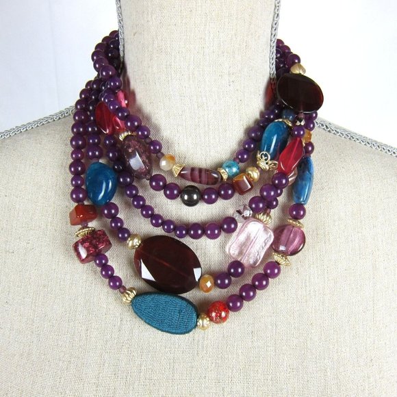Chico's Jewelry - Chico's Multi-Layer Purple Beaded 16" Boho Festival Artsy Necklace NEW